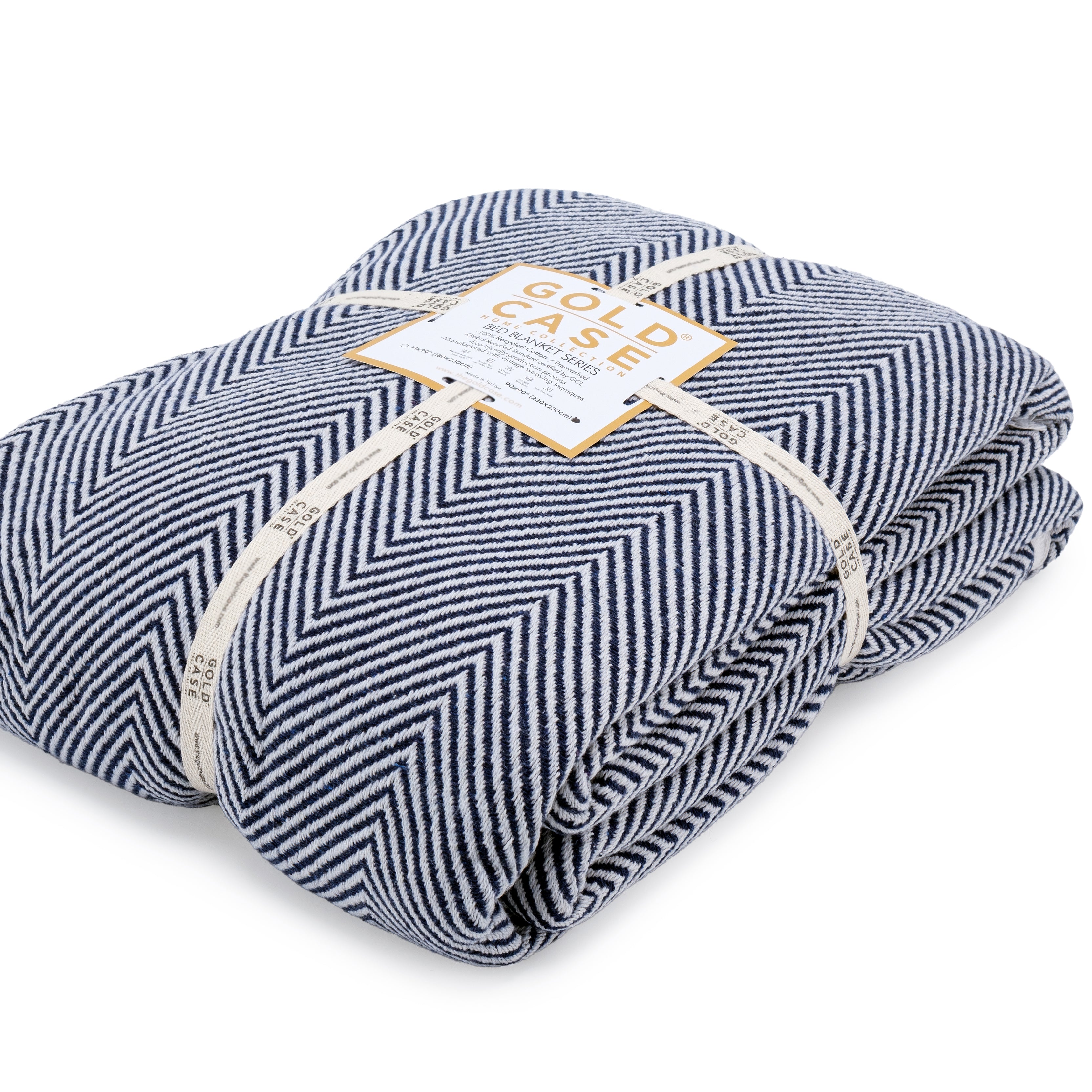 Gold Case Throw Blanket for Couch – 100% Recycled Turkish Cotton Blankets & Throws – Elegant Decorative Throw Blankets for Living Room Sofa – Woven Throws for Couch – Elegant Navy Blue – 50x60