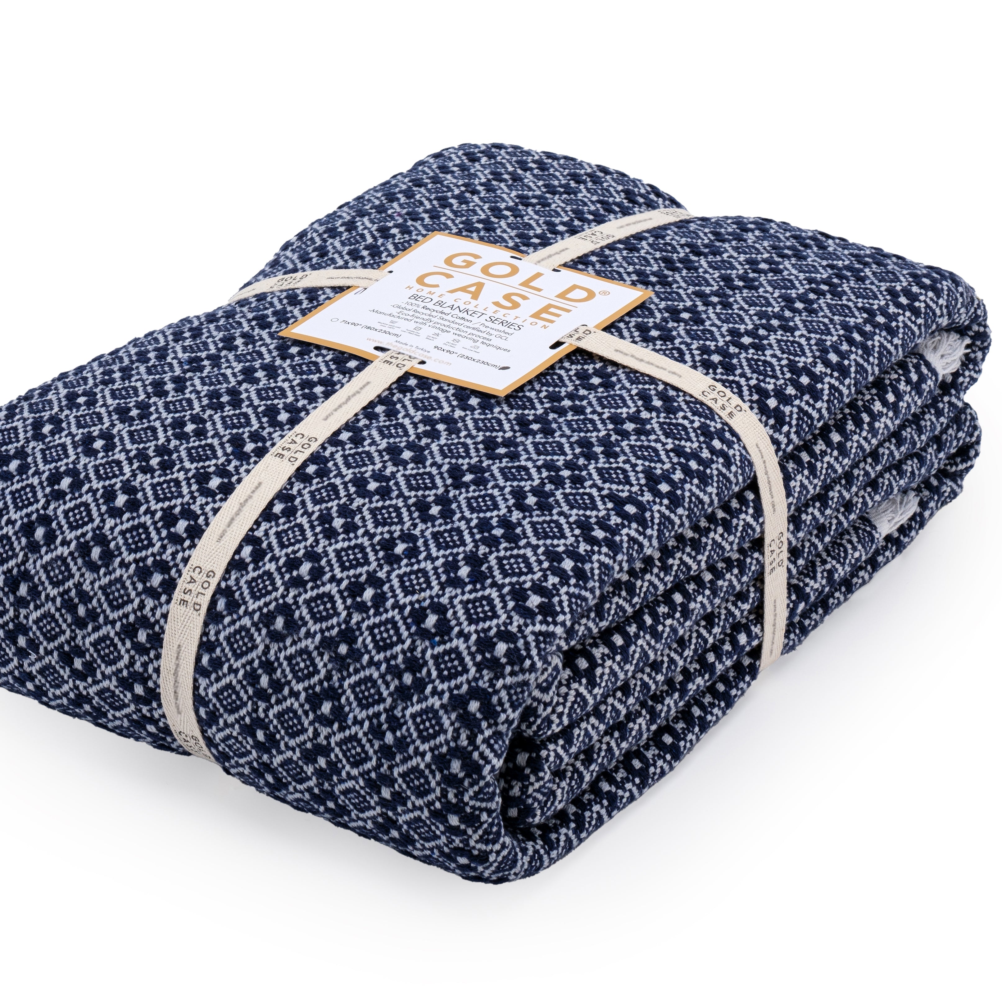 Gold Case Throw Blanket for Couch - 100% Recycled Turkish Cotton Blankets & Throws - Retro Soft Throw Blankets for Living Room - Boho Decorative Woven Couch Blanket - 50x60 - Navy Blue