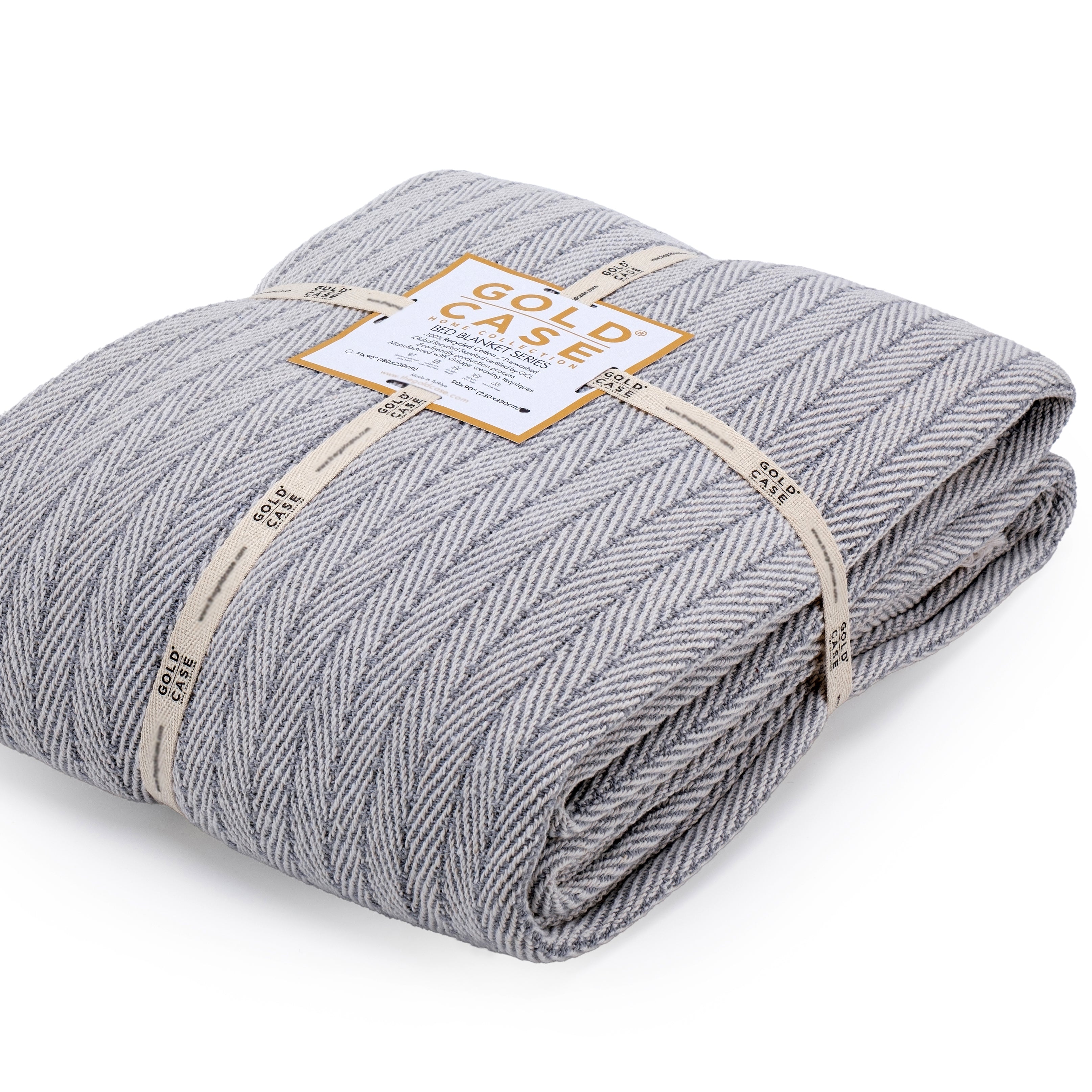Gold Case Throw Blanket for Couch - 100% Recycled Turkish Cotton Blankets & Throws - Vintage Soft Throw Blankets for Living Room - Boho Decorative Woven Couch Blanket - 50x60 - Grey