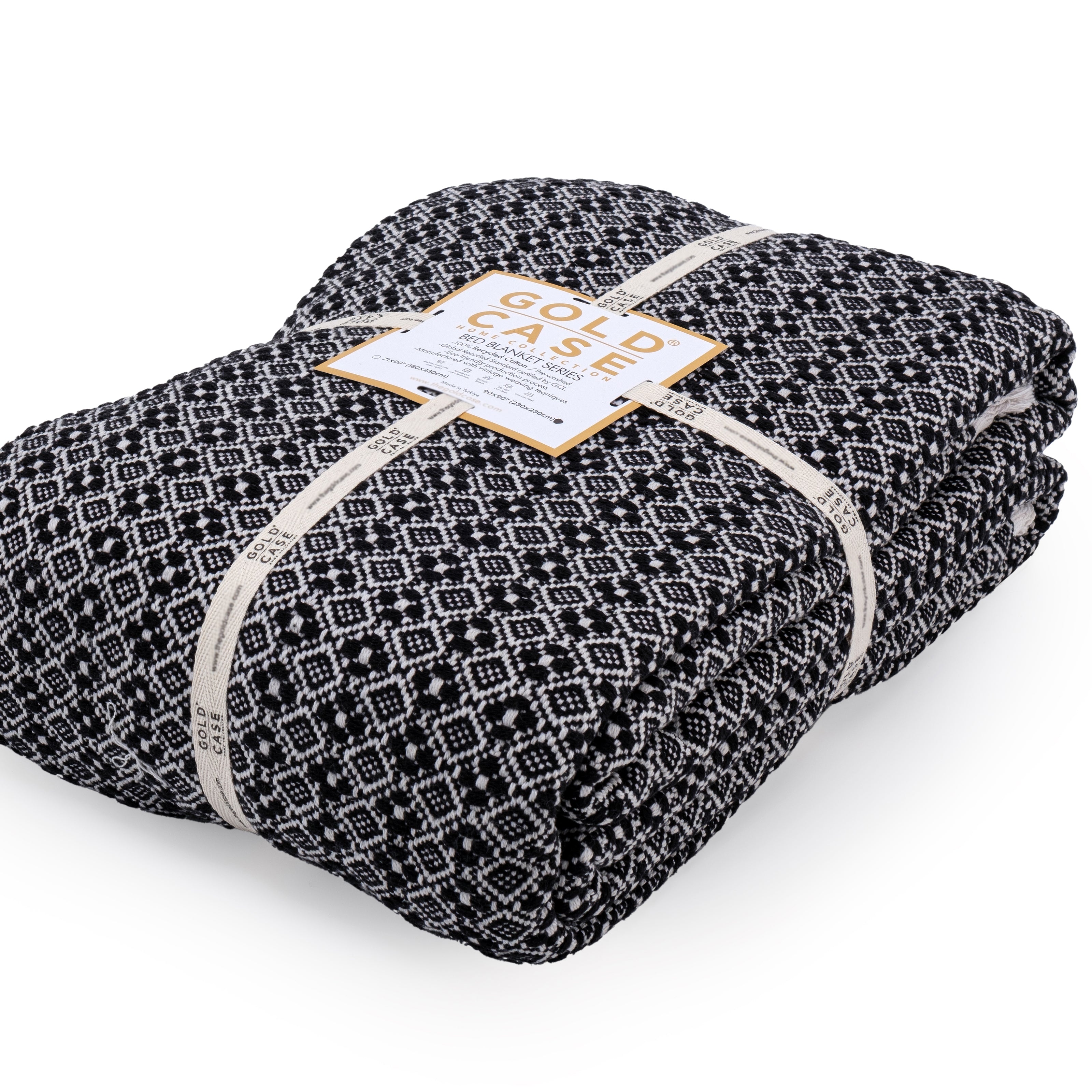 Gold Case Throw Blanket for Couch - 100% Recycled Turkish Cotton Blankets & Throws - Retro Soft Throw Blankets for Living Room - Boho Decorative Woven Couch Blanket - 50x60 - Black
