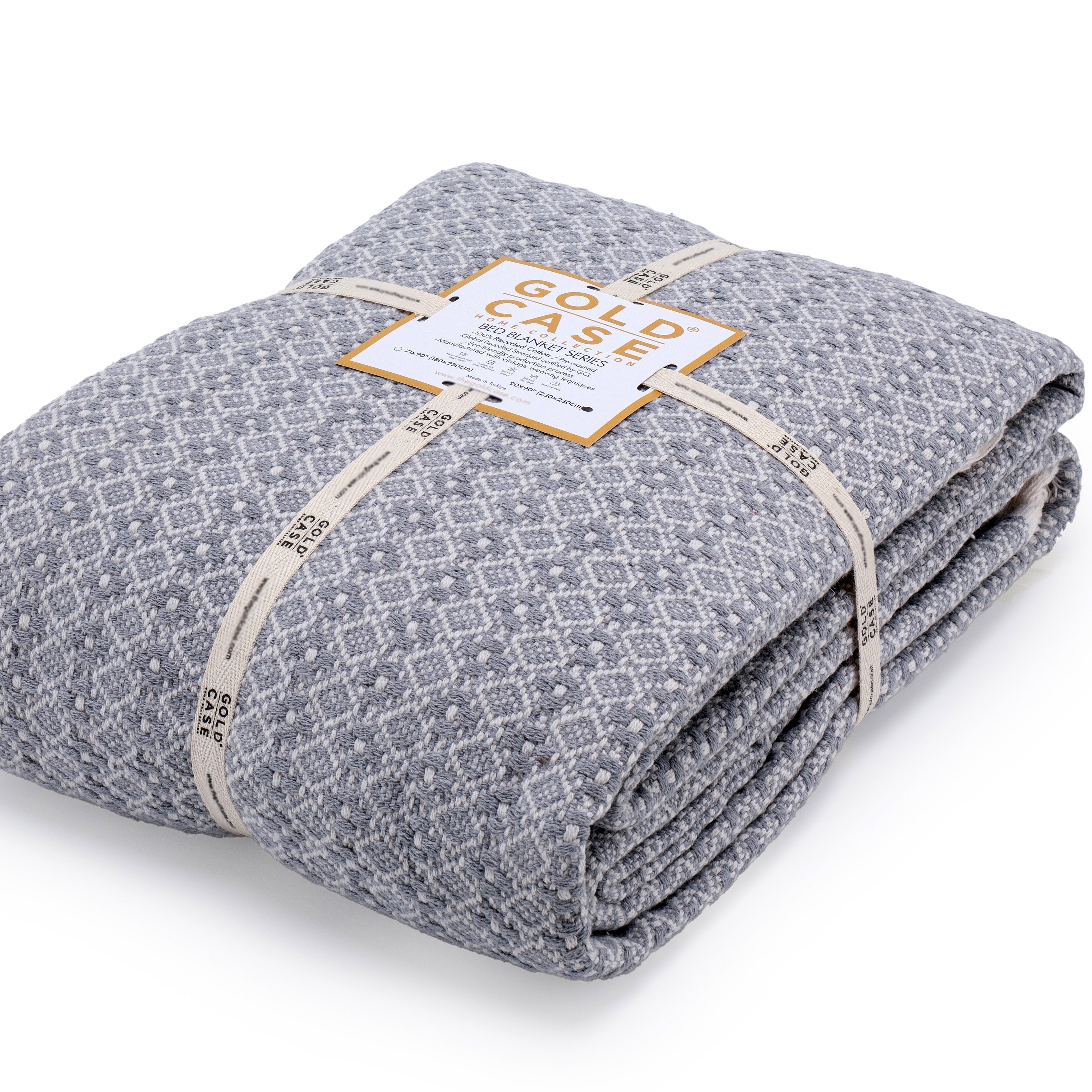 Gold Case Throw Blanket for Couch - 100% Recycled Turkish Cotton Blankets & Throws - Retro Soft Throw Blankets for Living Room - Boho Decorative Woven Couch Blanket - 50x60 - Grey