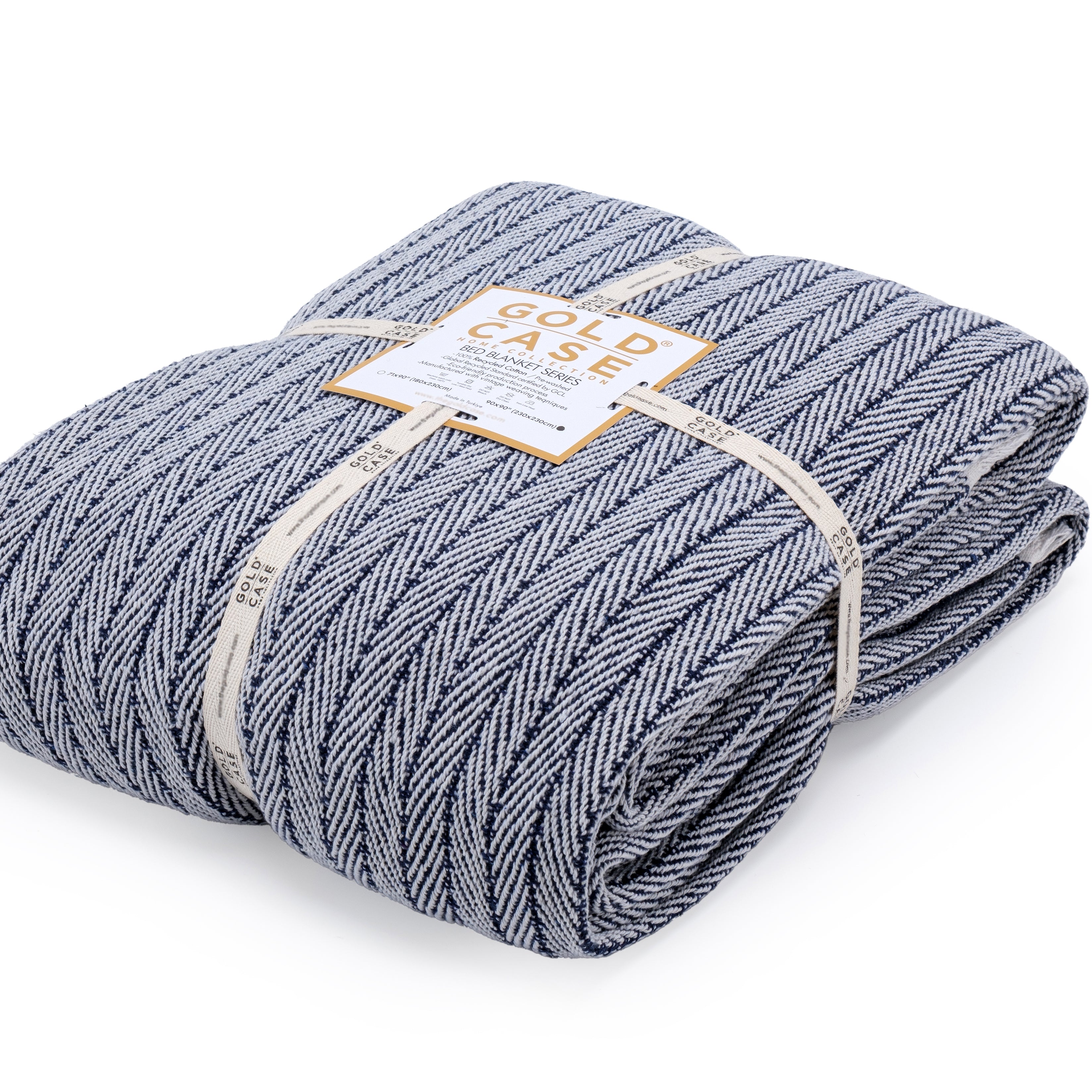 Gold Case Throw Blanket for Couch - 100% Recycled Turkish Cotton Blankets & Throws - Vintage Soft Throw Blankets for Living Room - Boho Decorative Woven Couch Blanket - 50x60 - Navy Blue