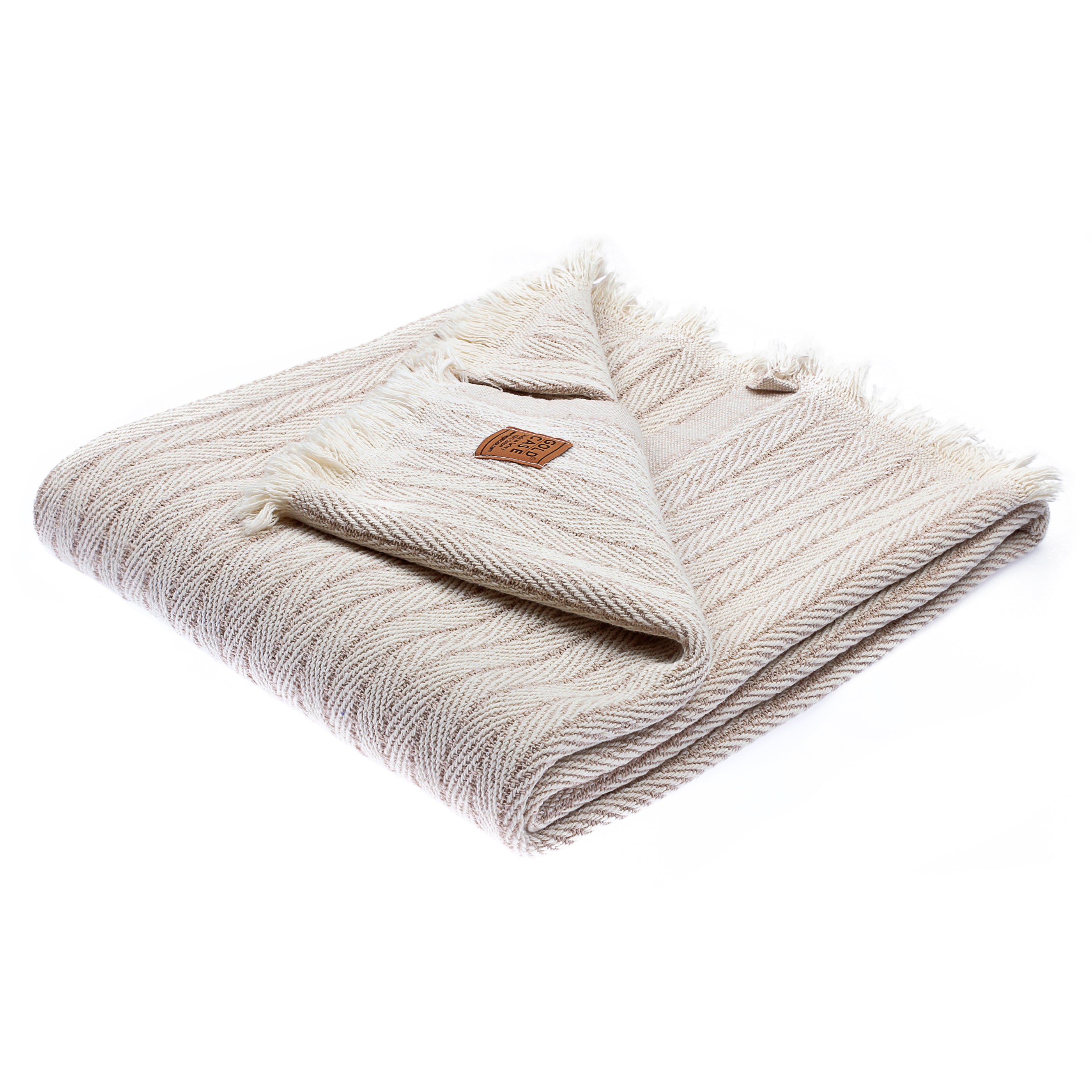 Gold Case Throw Blanket for Couch - 100% Recycled Turkish Cotton Blankets & Throws - Vintage Soft Throw Blankets for Living Room - Boho Decorative Woven Couch Blanket - 50x60 - Beige