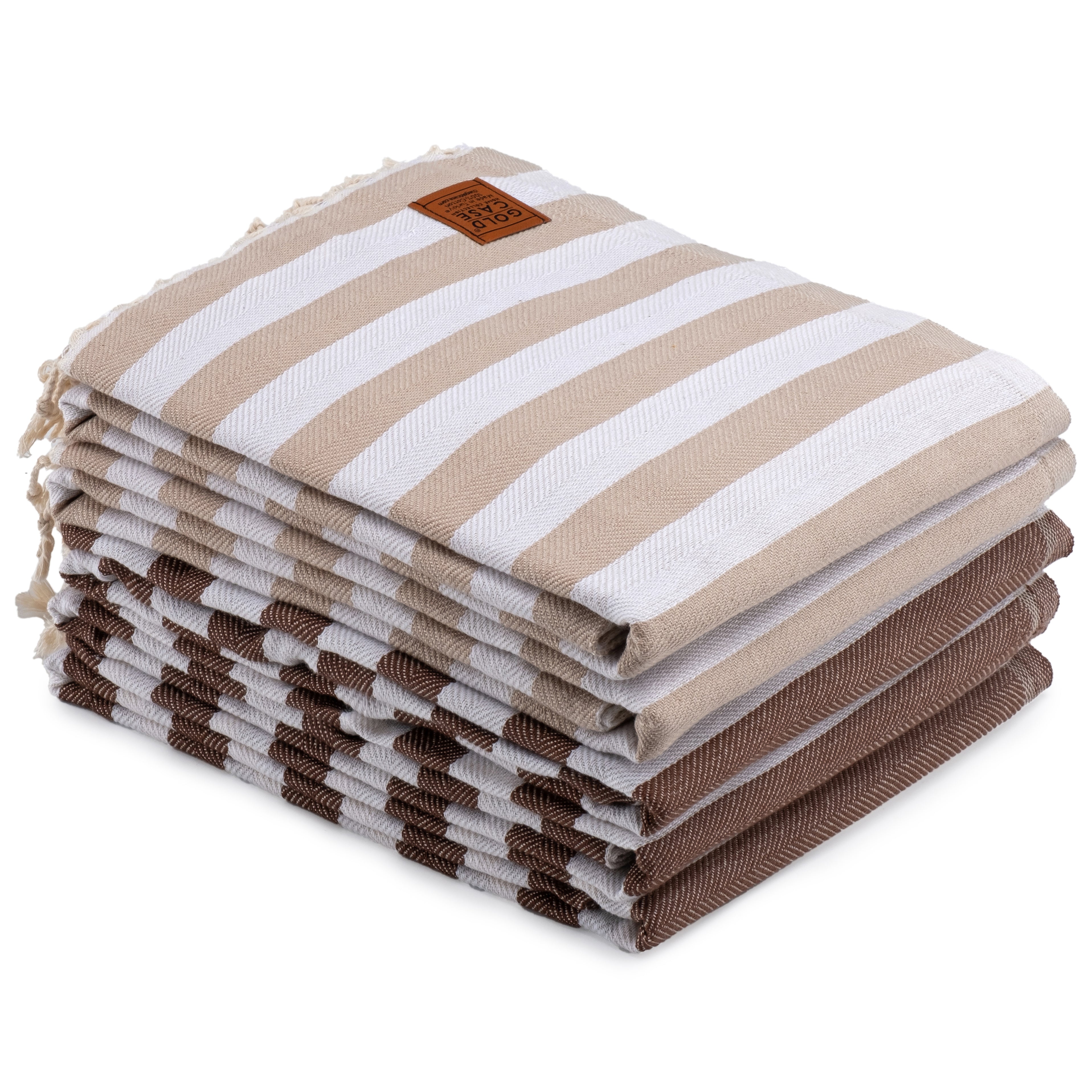 Gold CASE Turkish Beach Towel Set of 5 – 100% Cotton Beach Towels Oversized 70 x 38'' – MYRA Quick Dry Swim Towel – Lightweight Turkish Towels Set in Mocha Mousse