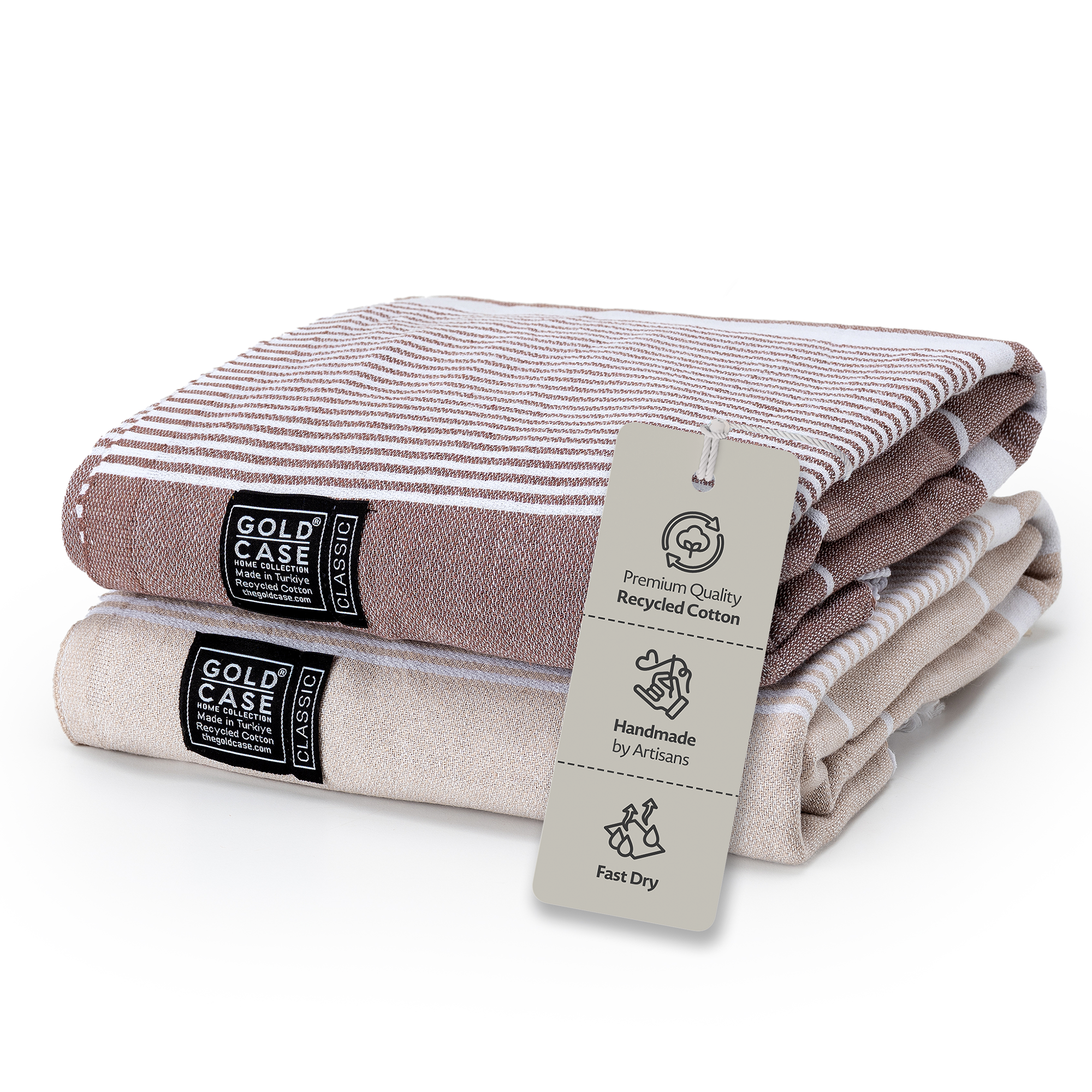 Gold Case Hera Turkish Beach Towels Set of 6-67x37 Inch Oversized Sand Free Quick Dry Pool Towels Made in Türkiye - Beige & Brown