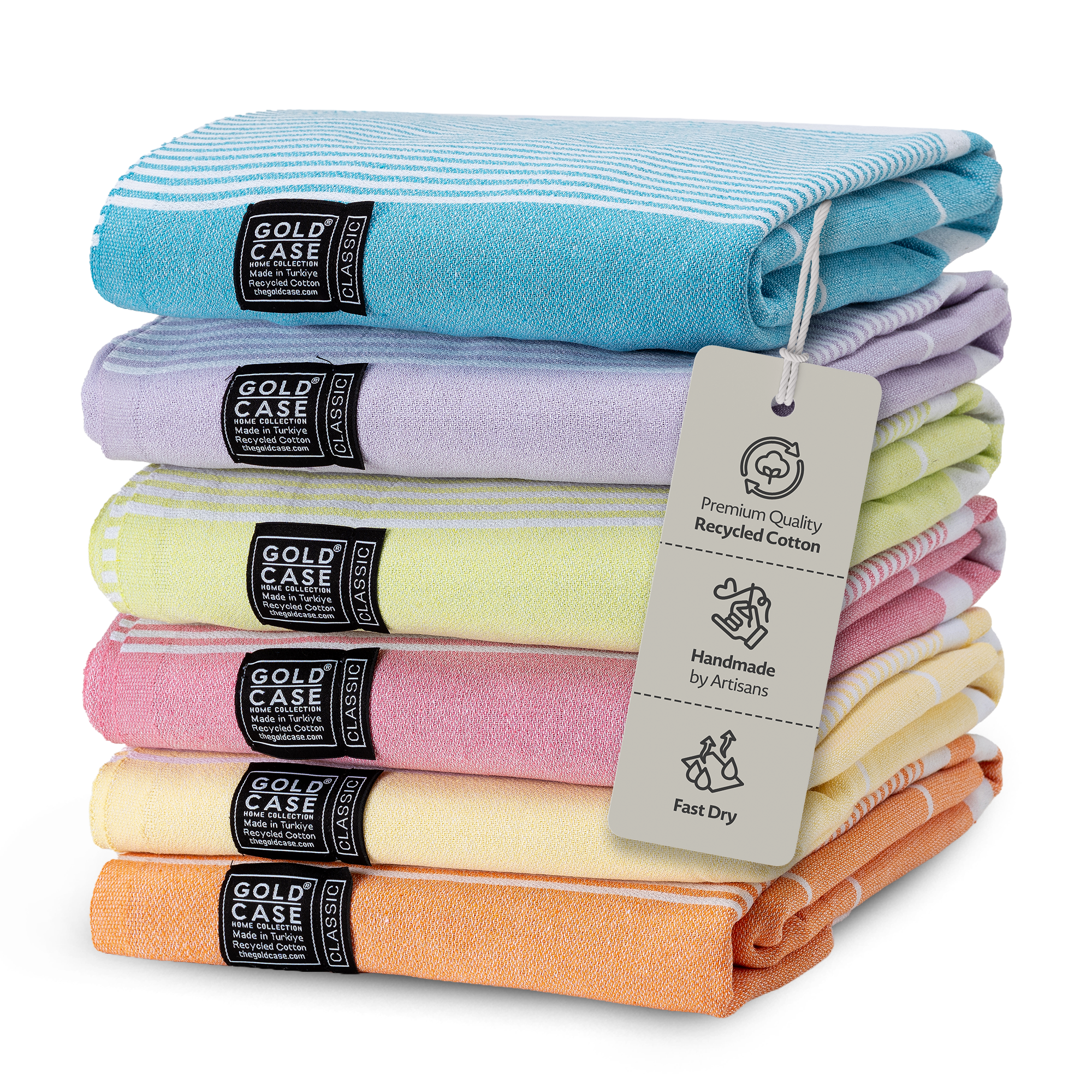 Gold Case Hera Turkish Beach Towels Set of 6-67x37 Inch Oversized Sand Free Quick Dry Pool Towels Made in Türkiye - Multicolored