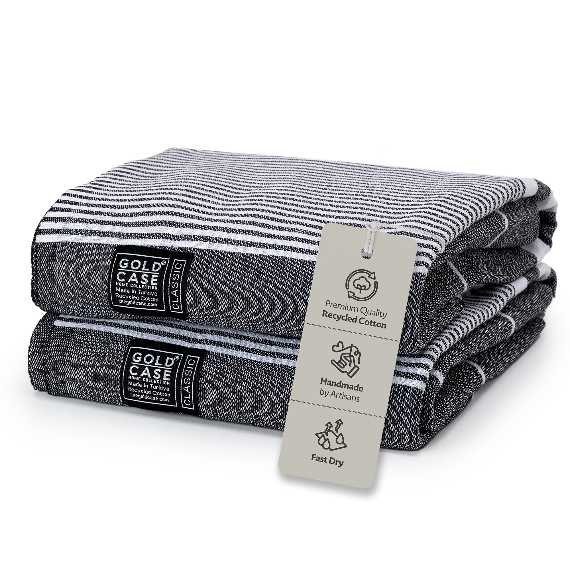 Gold Case Hera Turkish Beach Towels Set of 6-67x37 Inch Oversized Sand Free Quick Dry Pool Towels Made in Türkiye - Black