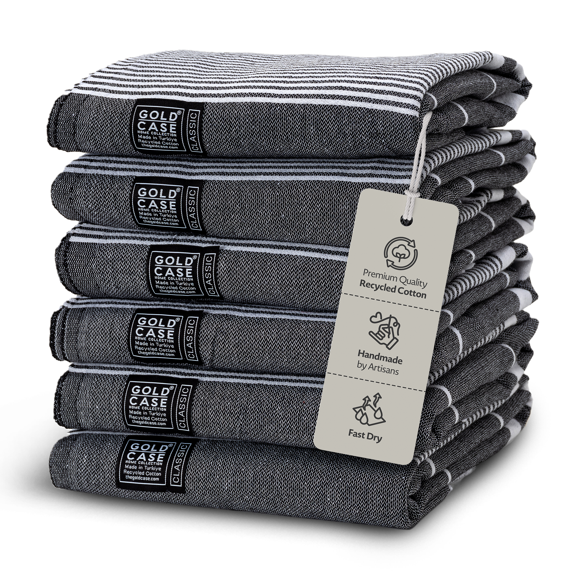 Gold Case Hera Turkish Beach Towels Set of 6-67x37 Inch Oversized Sand Free Quick Dry Pool Towels Made in Türkiye - Black