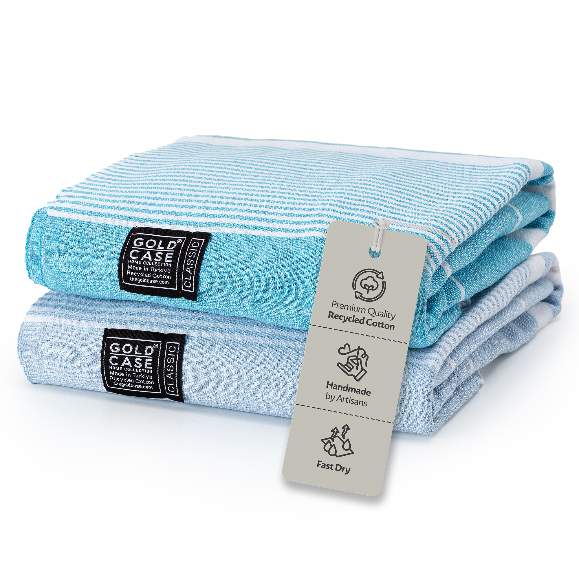 Gold Case Hera Turkish Beach Towels Set of 6-67x37 Inch Oversized Sand Free Quick Dry Pool Towels Made in Türkiye - Blue Tones