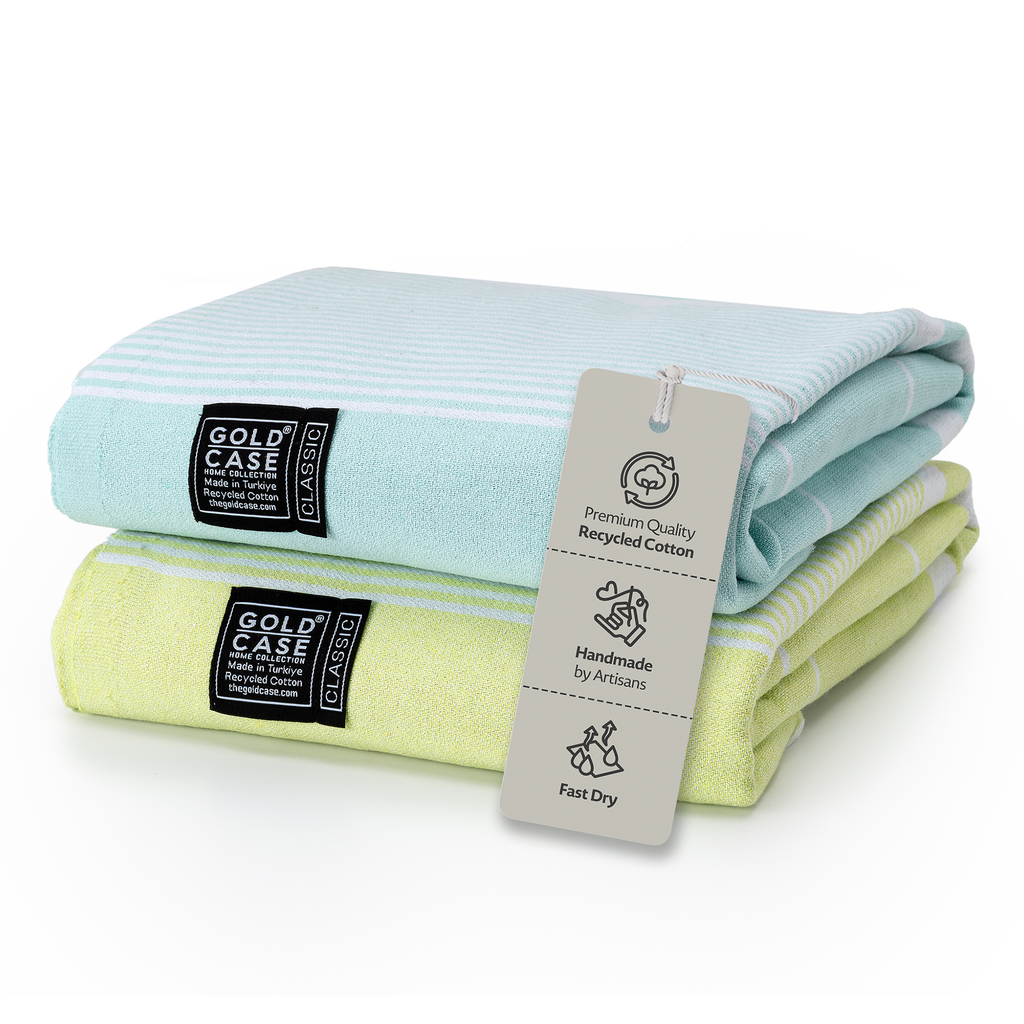 Gold Case Hera Turkish Beach Towels Set of 6-67x37 Inch Oversized Sand Free Quick Dry Pool Towels Made in Türkiye - Green Tones