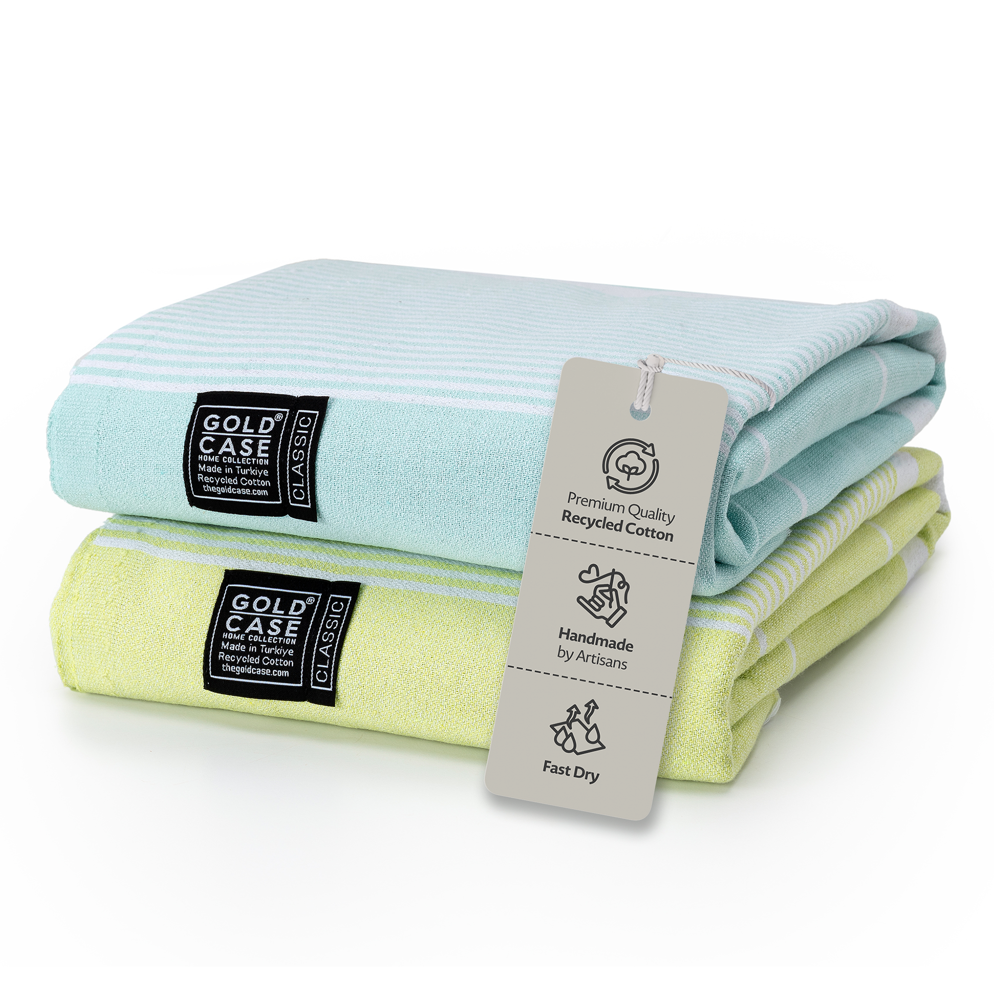 Gold Case Hera Turkish Beach Towels Set of 6-67x37 Inch Oversized Sand Free Quick Dry Pool Towels Made in Türkiye - Green Tones
