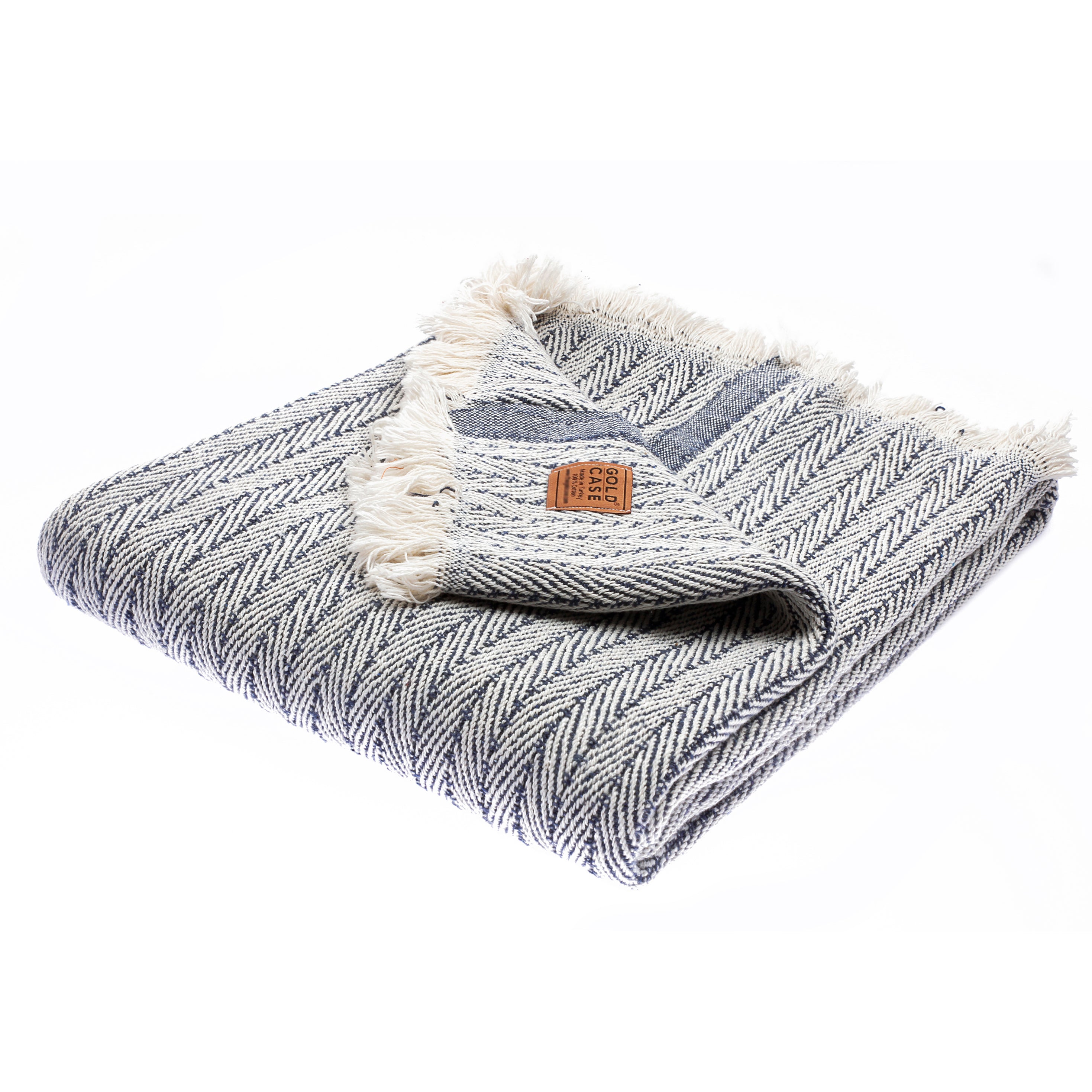 Gold Case Throw Blanket for Couch - 100% Recycled Turkish Cotton Blankets & Throws - Vintage Soft Throw Blankets for Living Room - Boho Decorative Woven Couch Blanket - 50x60 - Navy Blue