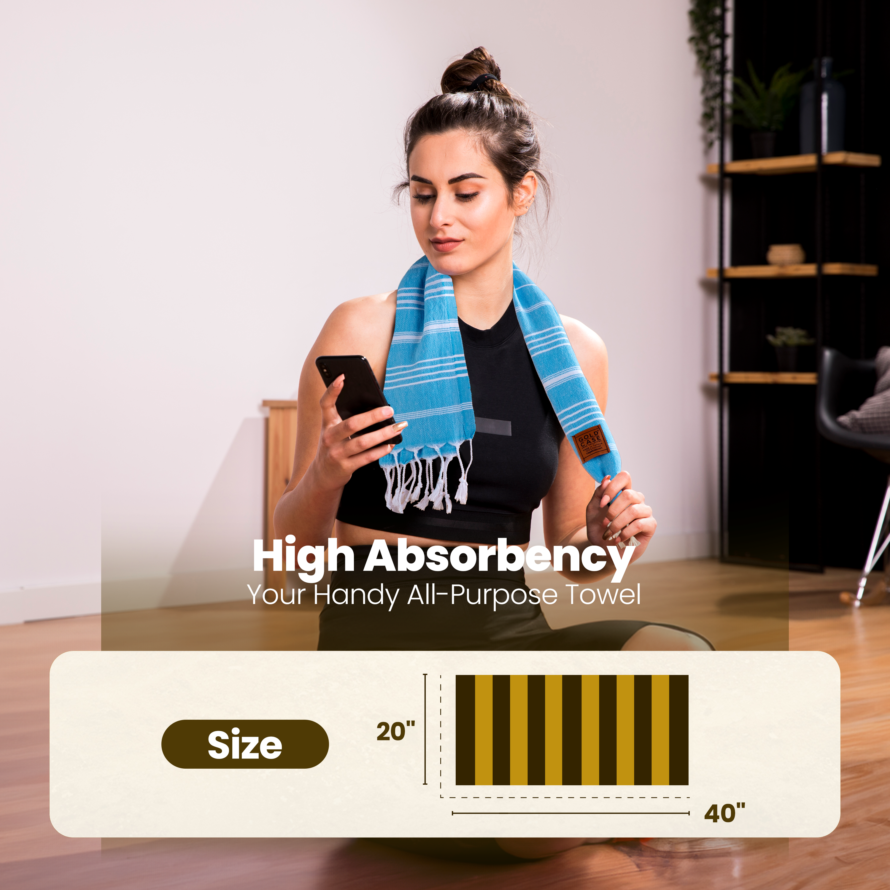 Gold CASE LYCIA Turkish Beach Towel Set of 6 – 100% Cotton Turkish Beach Towels Bulk 70 x 38'' – LYCIA Oversized, Quick Dry & Sand Free Beach Towel – Lightweight Towels Set in Black