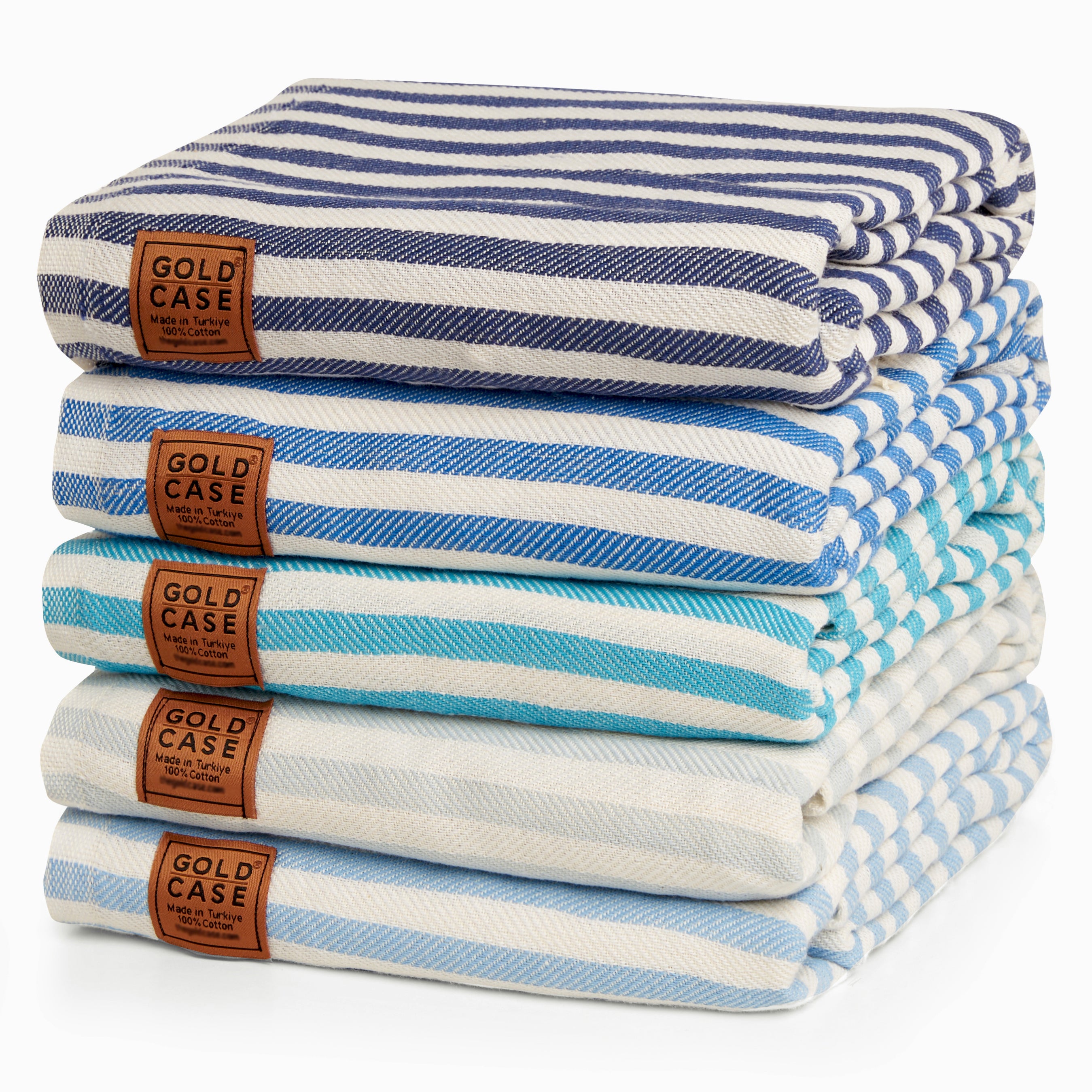 Gold CASE Turkish Beach Towel Set of 5 – 100% Cotton Beach Towels Oversized 70x38'' – MYRA Quick Dry Swim Towel – Lightweight Turkish Towels Set in Blue