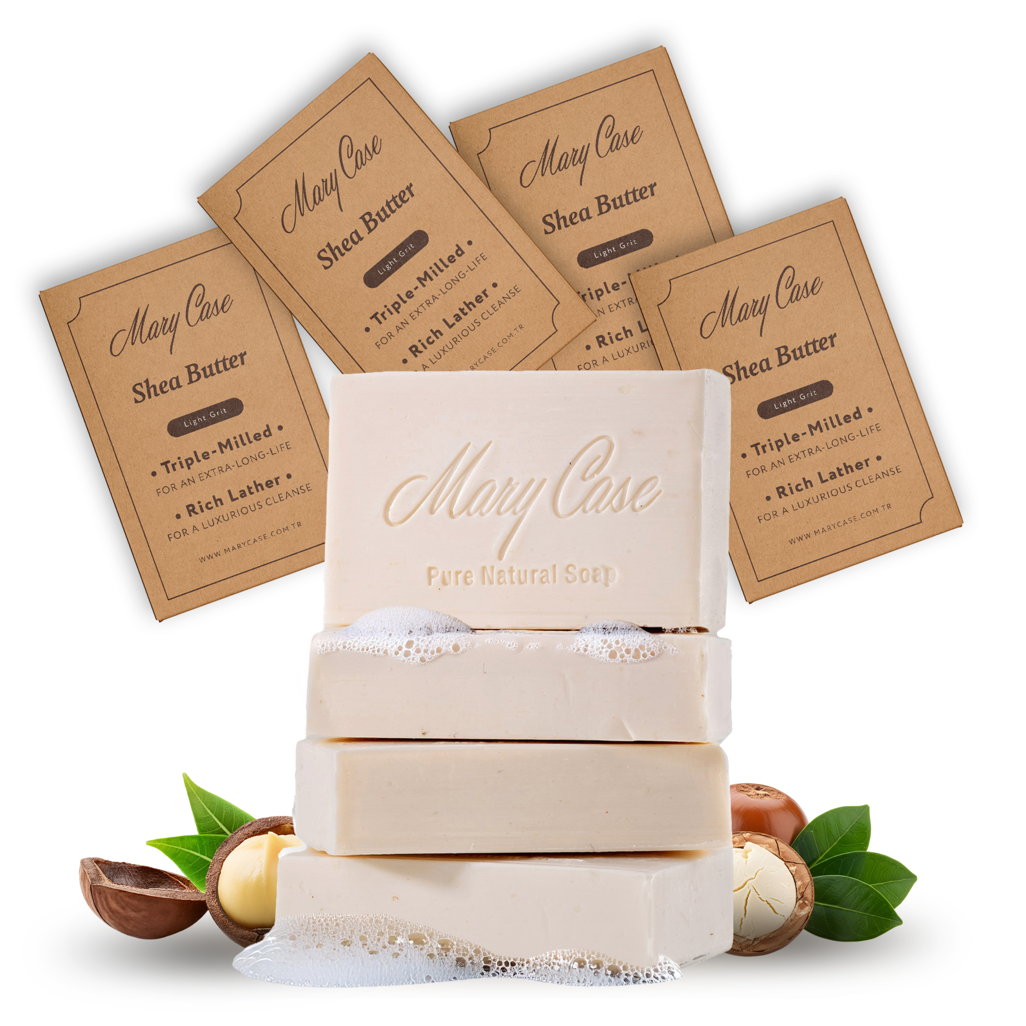 Mary Case All Natural Bar Soaps for Men & Women (Set of 4) - All Vegan - Bath Soap Bar with Olive, Coconut, Essential Oils & Leaves - Vegan Natural Soaps