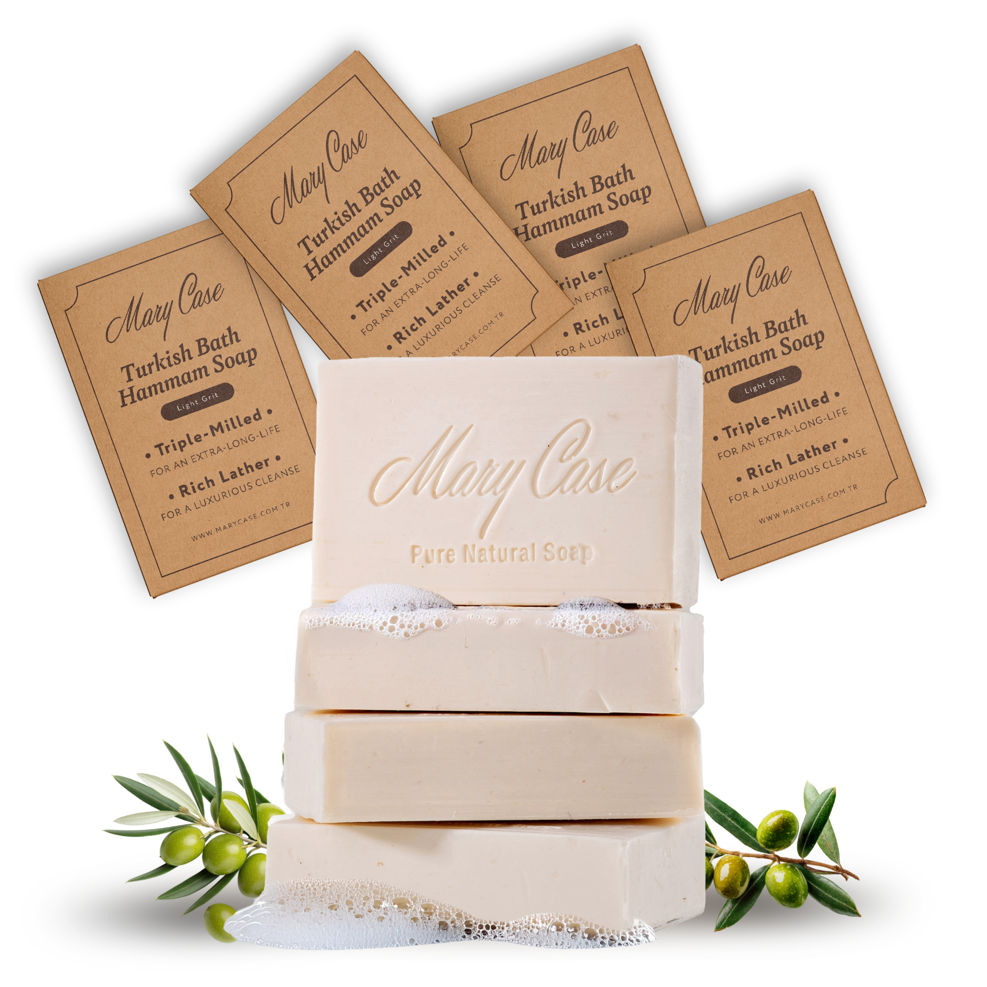 Mary Case All Natural Bar Soaps for Men & Women (Set of 4) - All Vegan - Bath Soap Bar with Olive, Coconut, Essential Oils & Leaves - Vegan Natural Soaps