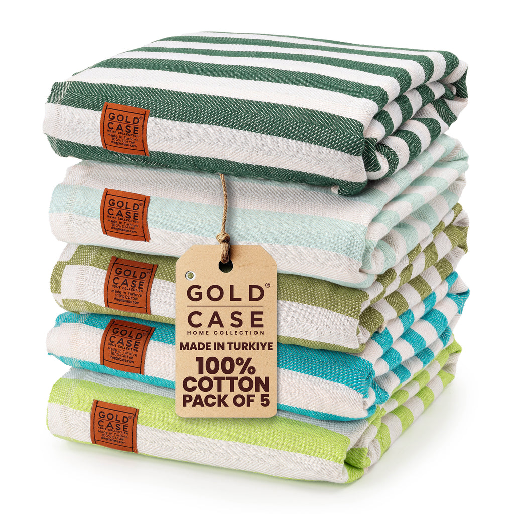 Gold CASE Turkish Beach Towel Set of 5 – 100% Cotton Beach Towels Oversized 70x38'' – MYRA Quick Dry Swim Towel – Lightweight Turkish Towels Set in Green