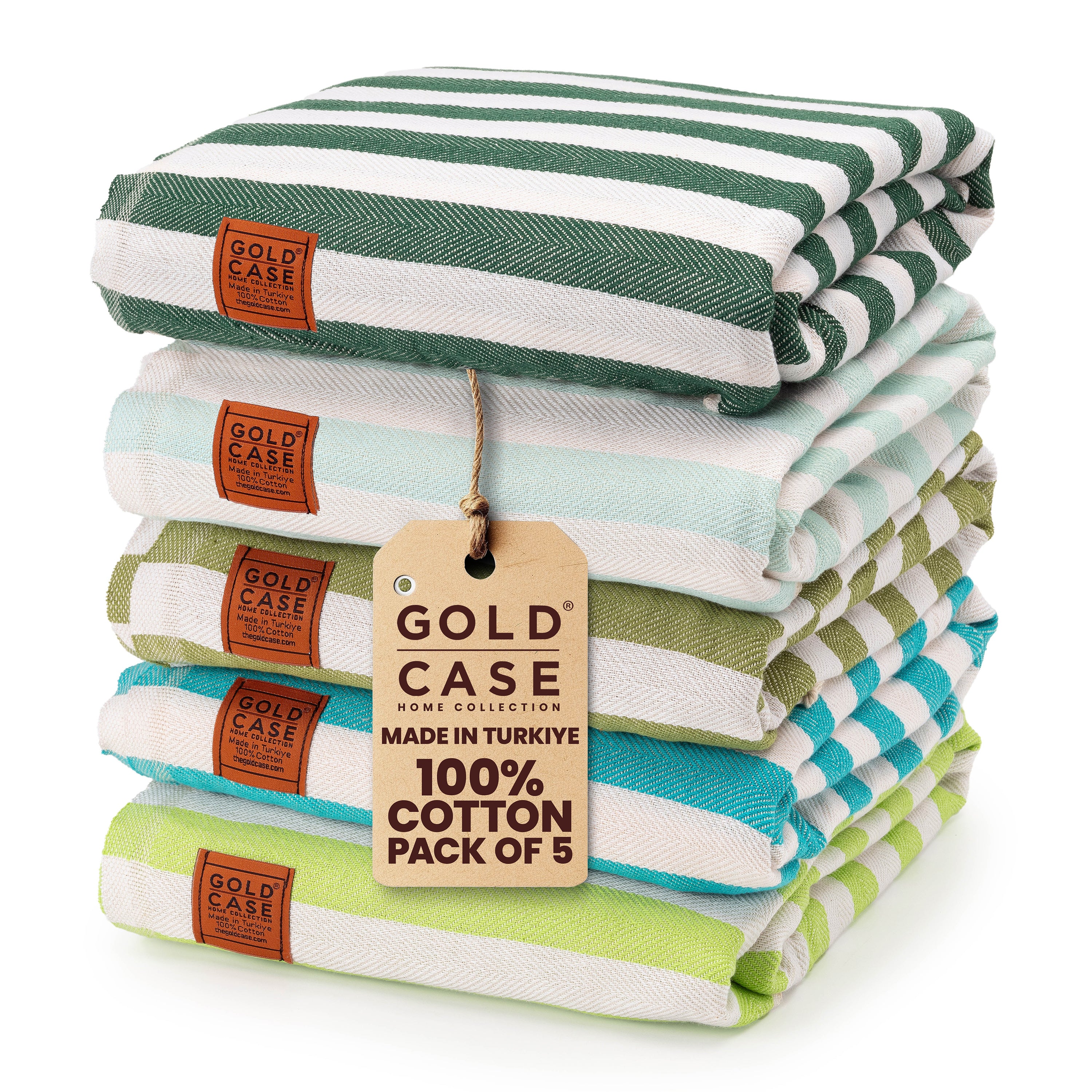 Gold CASE Turkish Beach Towel Set of 5 – 100% Cotton Beach Towels Oversized 70x38'' – MYRA Quick Dry Swim Towel – Lightweight Turkish Towels Set in Green