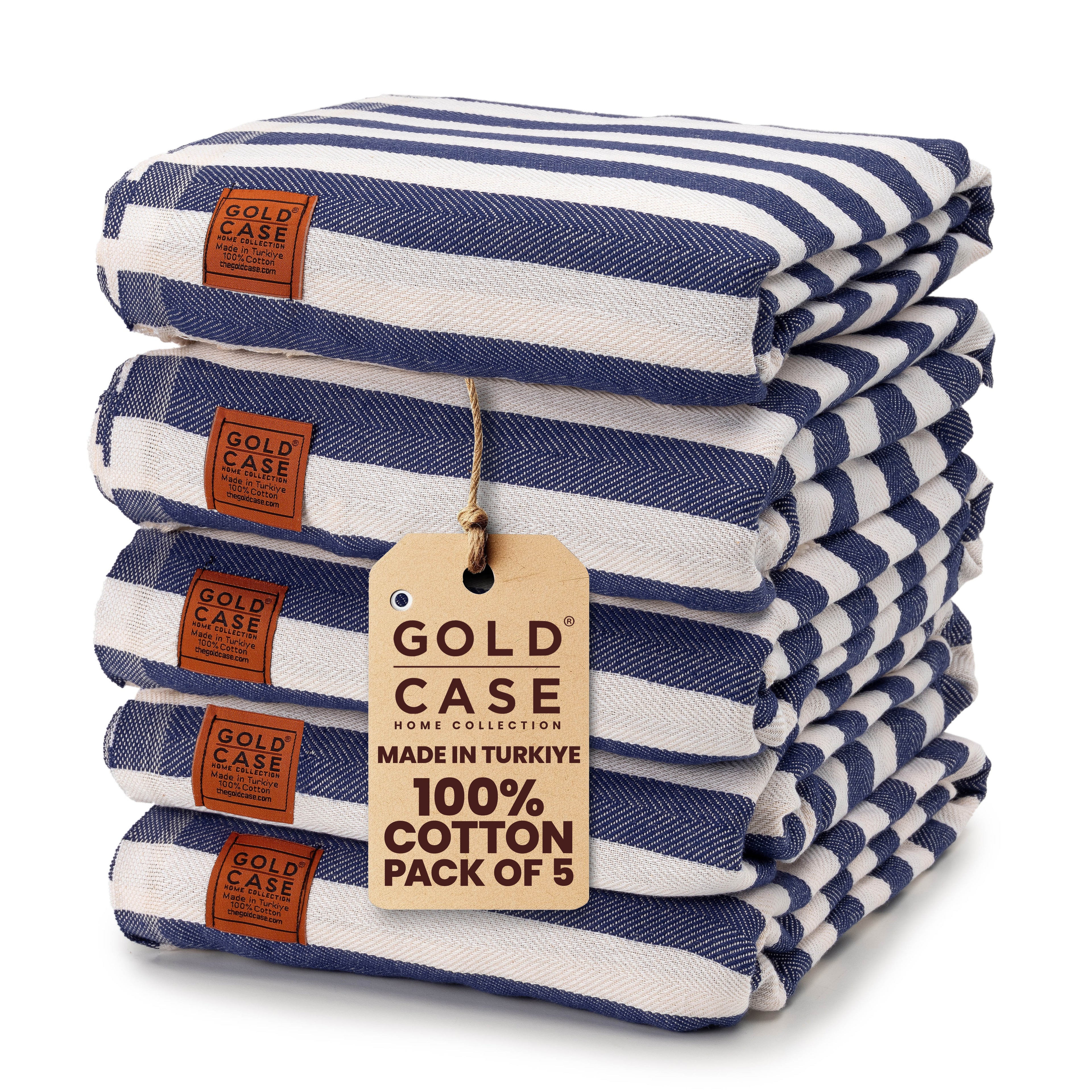 Gold CASE Turkish Beach Towel Set of 5 – 100% Cotton Beach Towels Oversized 70x38'' – MYRA Quick Dry Swim Towel – Lightweight Turkish Towels Set in Navy Blue