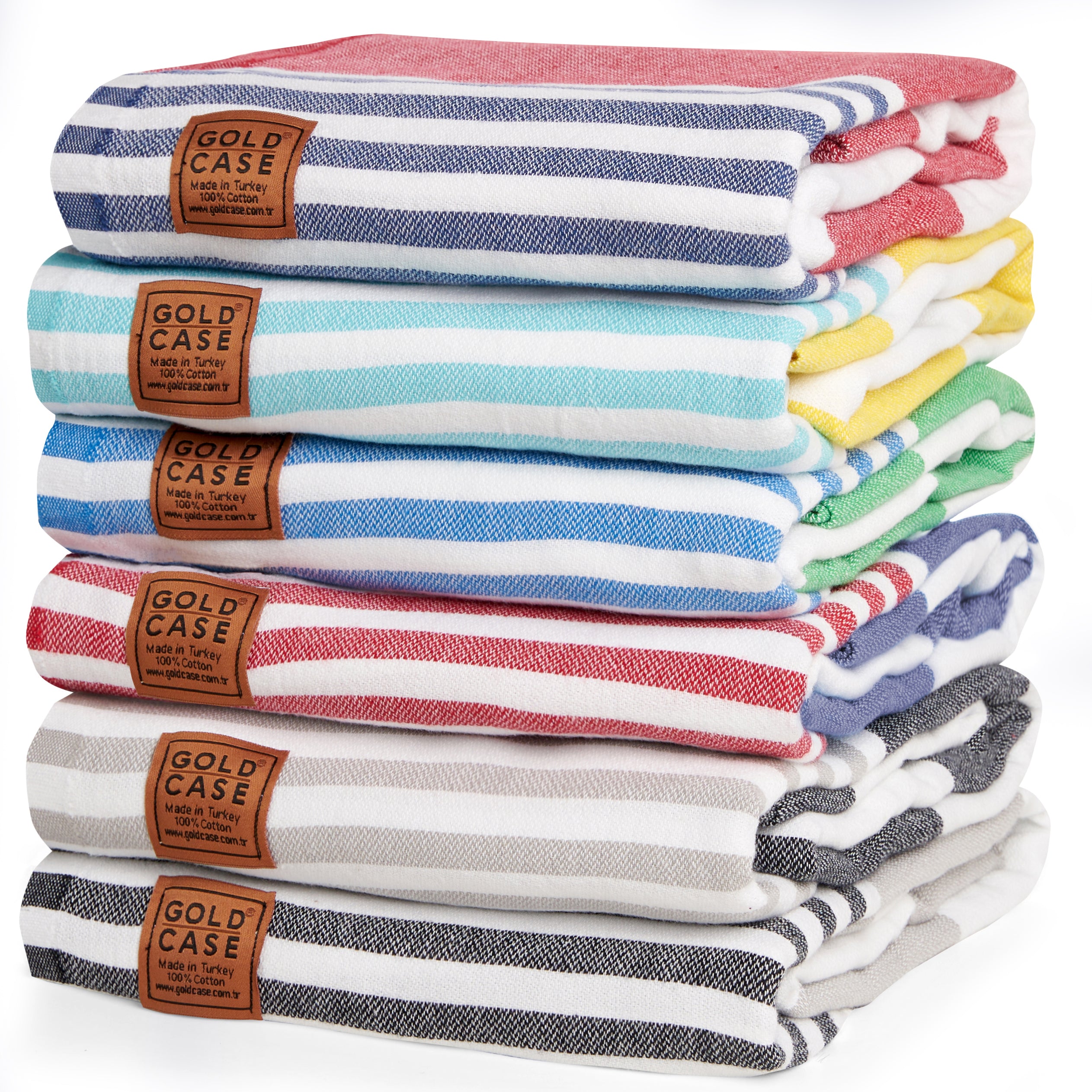 Gold CASE Turkish Beach Towel Set of 6 – 100% Cotton Large Bath Towels 70 x 38'' – LYCIA Oversized, Quick Dry & Sand Free Beach Towel – Lightweight Turkish Towels Set - Multicolor-2