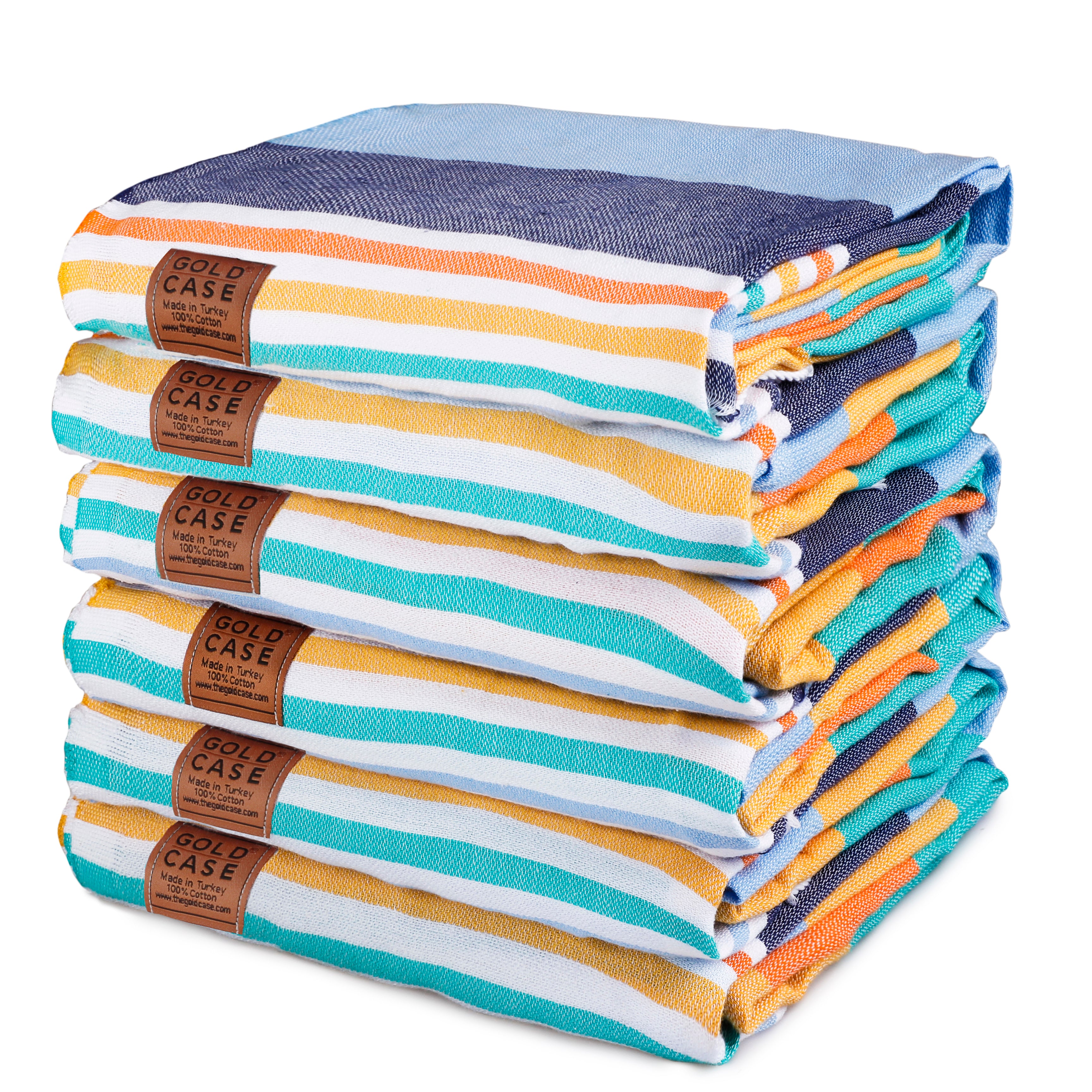 Gold CASE Turkish Beach Towel Set of 6 – 100% Cotton Large Bath Towels 70 x 38'' – OLYMPOS Oversized, Quick Dry & Sand Free Beach Towel – Lightweight Turkish Towels Set - Multicolor-1
