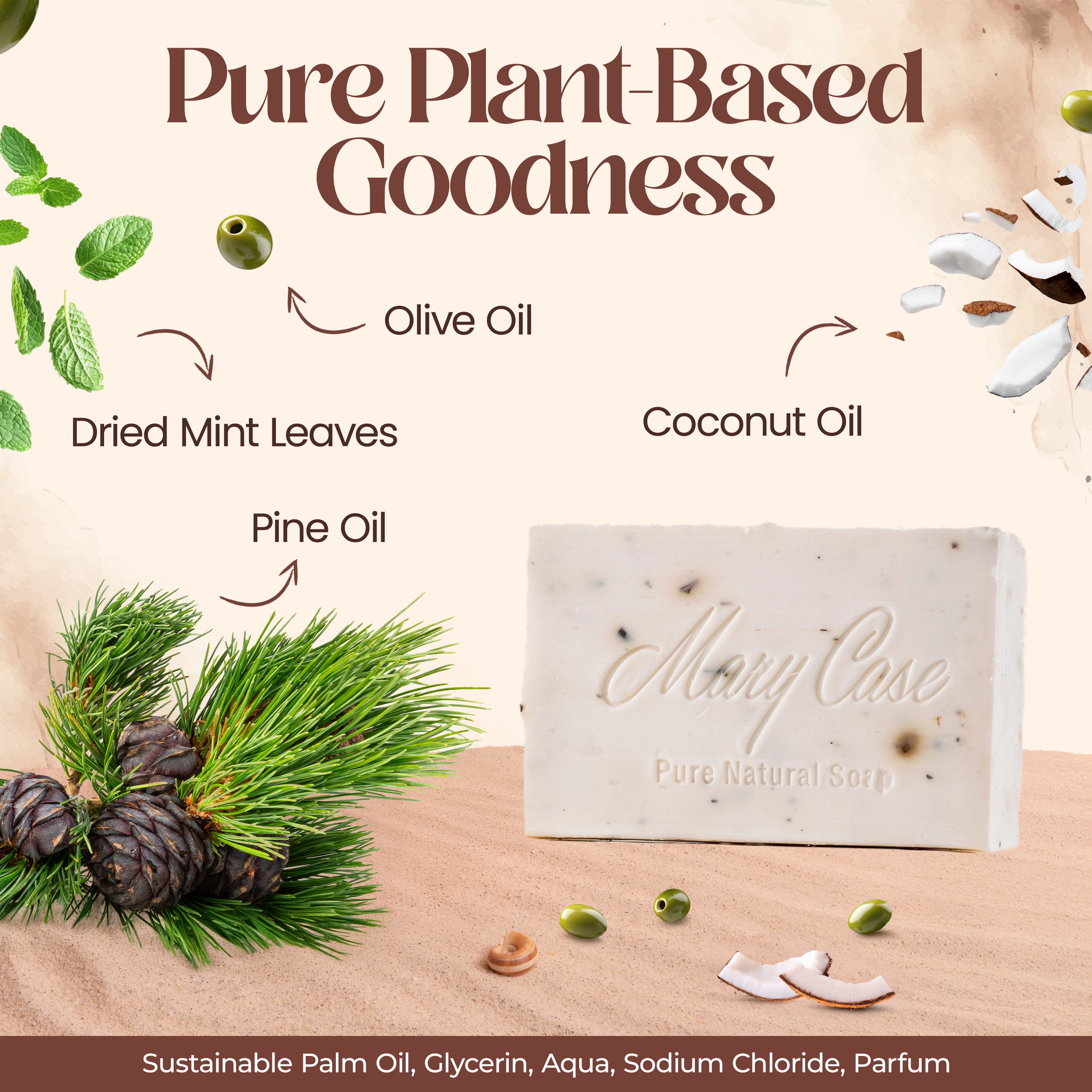 Mary Case All Natural Bar Soaps for Men & Women (Set of 4) - All Vegan - Bath Soap Bar with Olive, Coconut, Essential Oils & Leaves - Vegan Natural Soaps