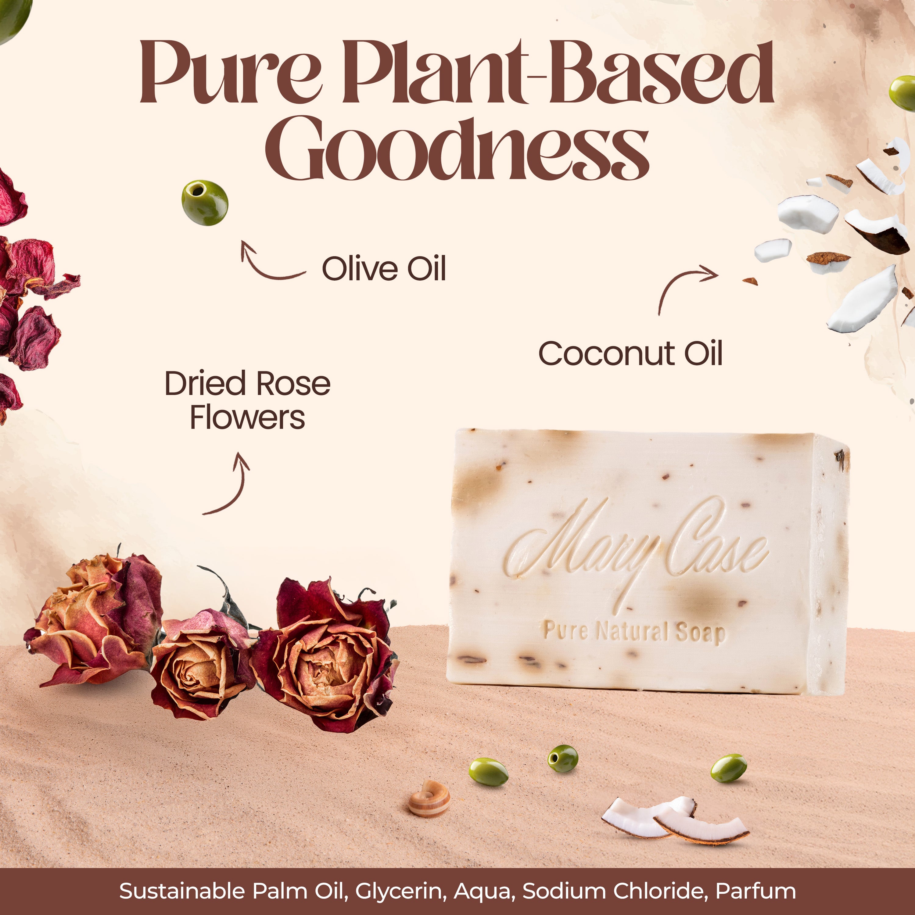 Mary Case All Natural Bar Soaps for Men & Women (Set of 4) - All Vegan - Bath Soap Bar with Olive, Coconut, Essential Oils & Leaves - Vegan Natural Soaps