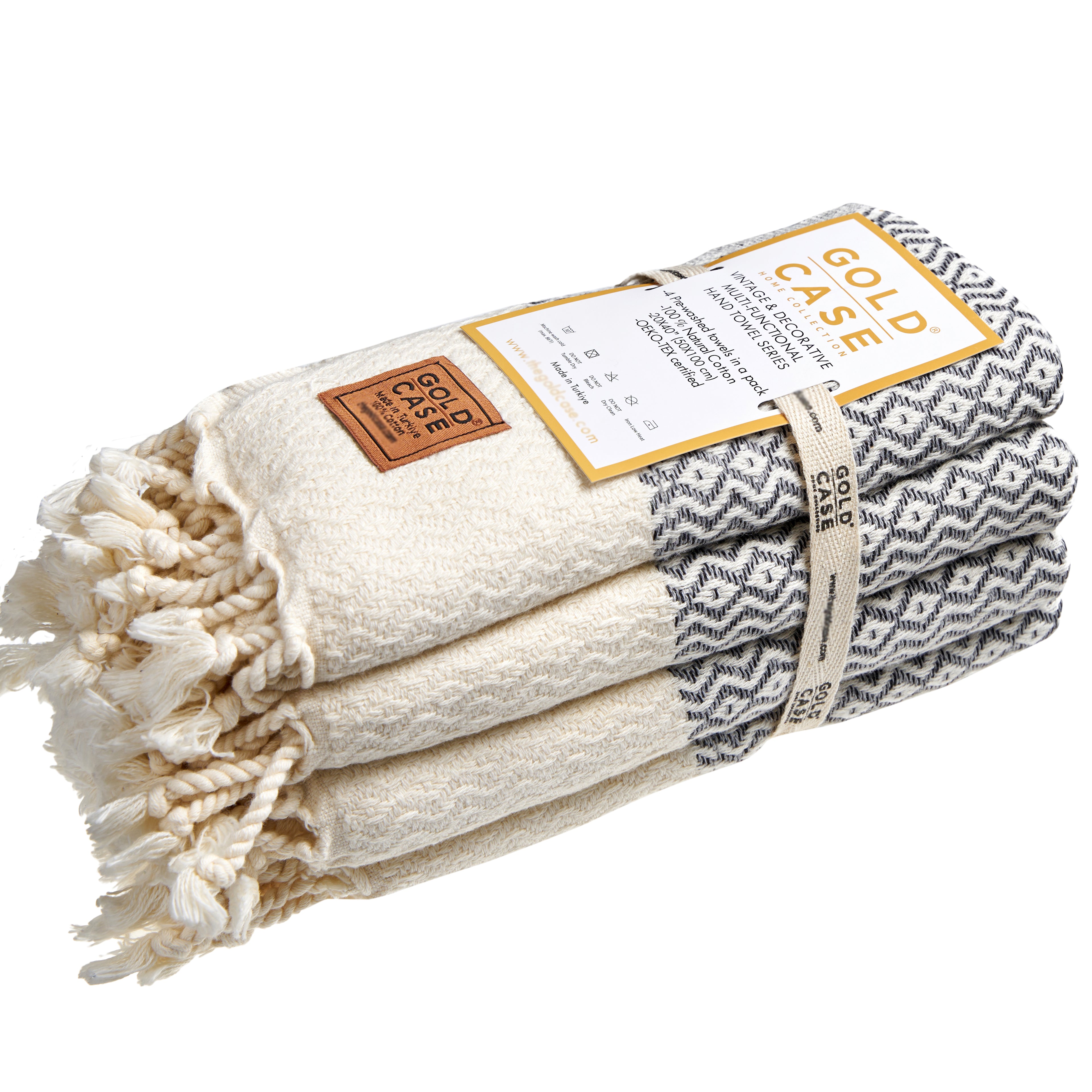 Gold CASE Turkish Hand Towels for Bathroom Set of 4–20x40''–100% Cotton Bathroom Hand Towels – Zeus Towel for Spa, Face, Tea & Dishcloth – Decorative Cloth – Grey