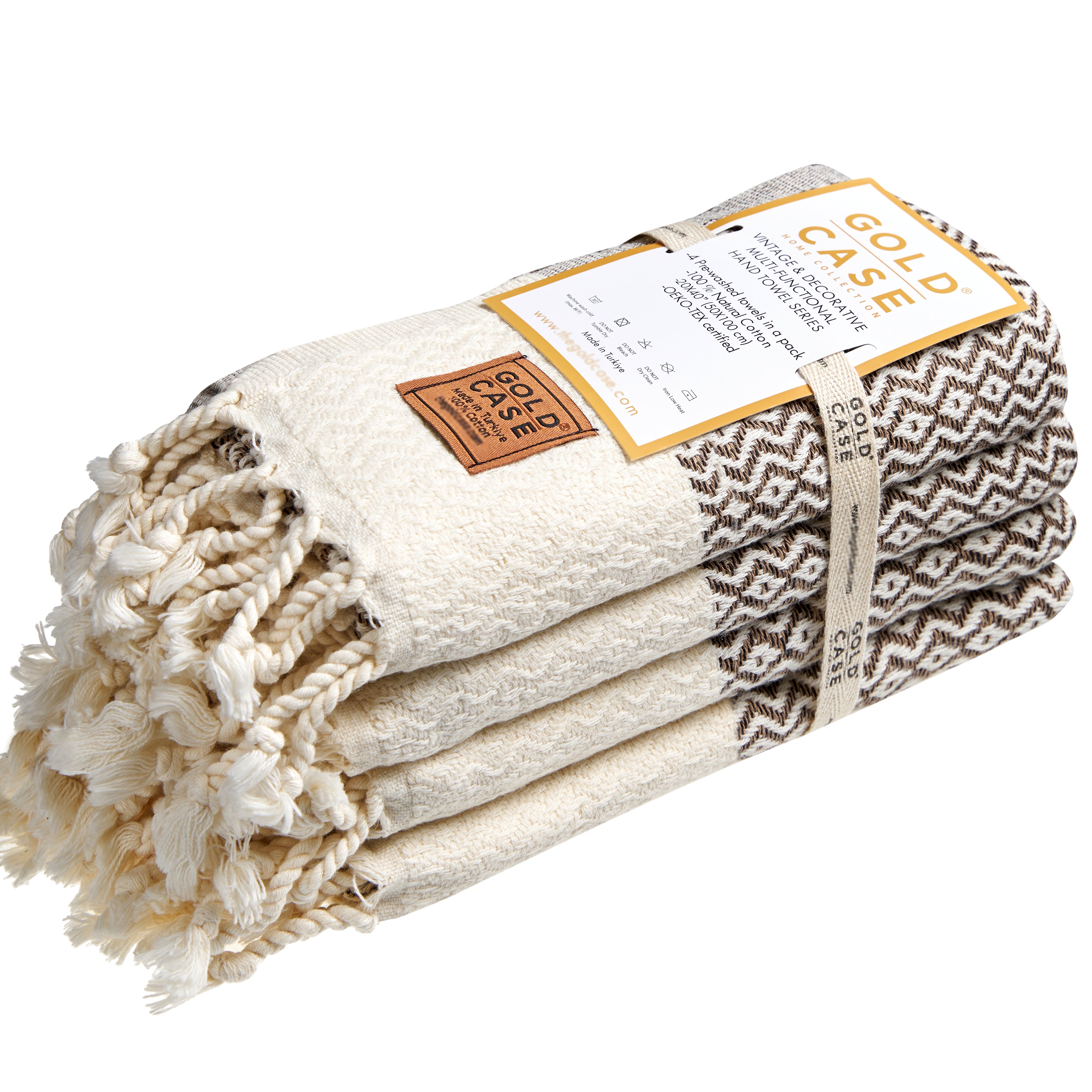 Gold CASE Turkish Hand Towels for Bathroom Set of 4–20x40''–100% Cotton Bathroom Hand Towels – Zeus Towel for Spa, Face, Tea & Dishcloth – Decorative Cloth – Brown