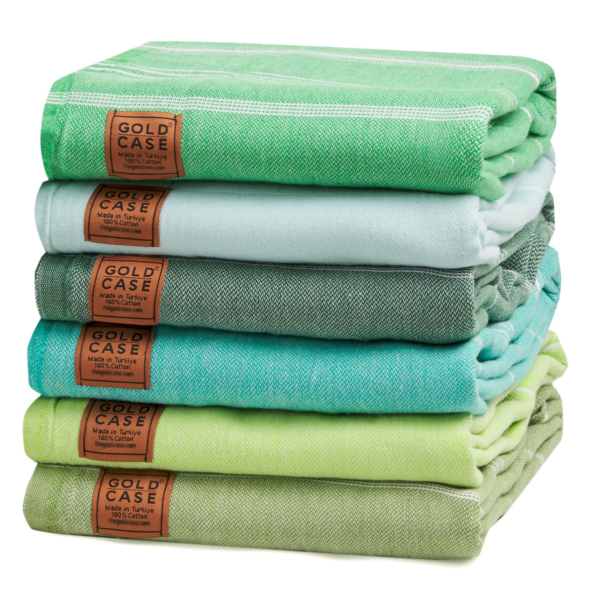 Gold CASE LYCIA Turkish Beach Towel Set of 6 – 100% Cotton Turkish Beach Towels Bulk 70 x 38'' – LYCIA Oversized, Quick Dry & Sand Free Beach Towel – Lightweight Towels Set in Tones of Green