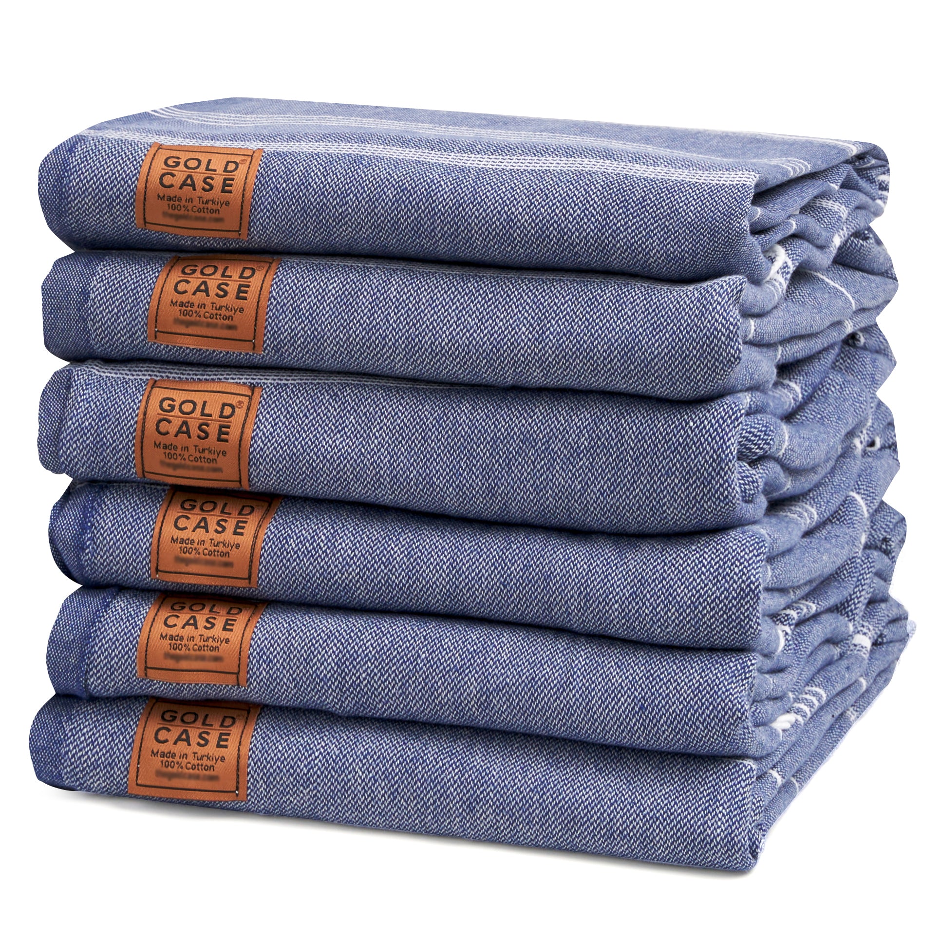 Gold CASE LYCIA Turkish Beach Towel Set of 6 – 100% Cotton Turkish Beach Towels Bulk 70 x 38'' – LYCIA Oversized, Quick Dry & Sand Free Beach Towel – Lightweight Towels Set in Navy Blue